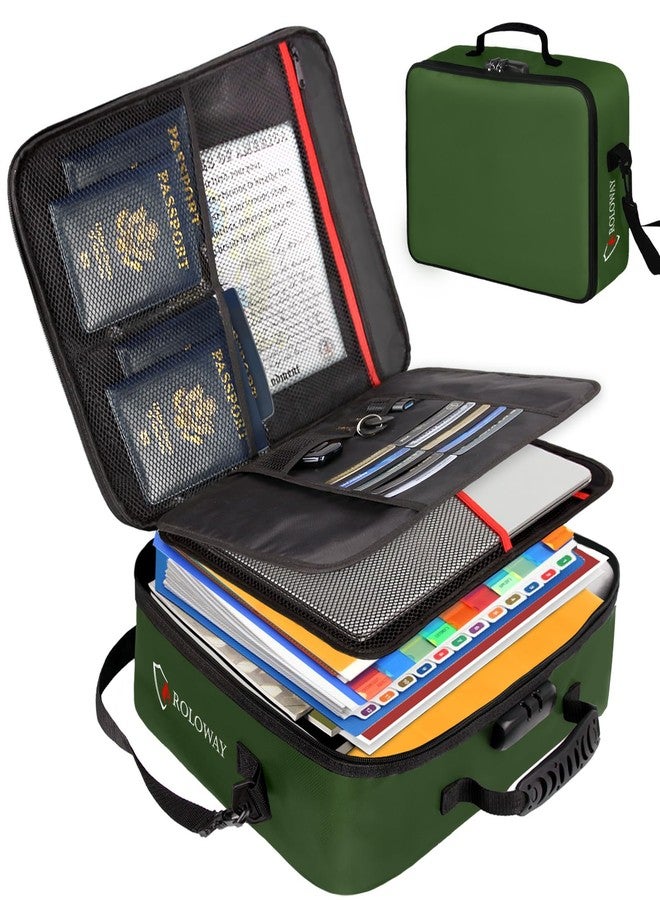 ROLOWAY Fireproof Document Bag with Lock (17 x 11.8 x 5 inch), Important Document Storage Bag with Multi-Layer File Organizers (Green) - Image 1